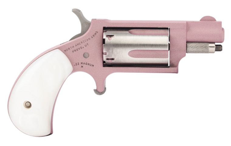 North American Arms 22MSROSE Mini-Revolver  22 WMR 5 Shot 1.13" Rose Gold Cerakote Stainless Steel Barrel & Frame, Rose Gold/Stainless Cylinder, White Pearlite Grip, Stainless Exposed Hammer,         