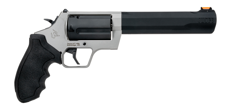 Taurus 2-JUDGE65 Judge  45 Long Colt/410 Gauge 5 Shot 6.50" Stainless Steel Barrel & Frame, Black Stainless Steel Cylinder, Black Rubber Grip, Transfer Bar Safety                                      