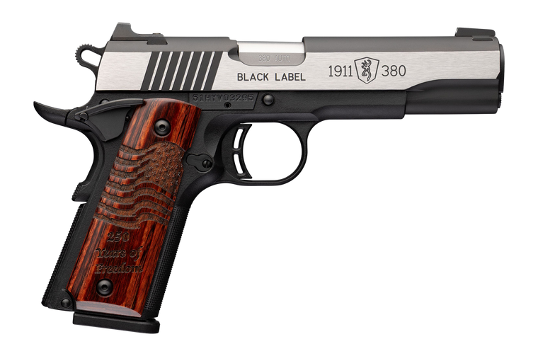 Browning 051122492 1911 Black Label Medallion Pro 250 Full Size 380 ACP 10+1 4.25" Matte Stainless Barrel, Blackened w/Silver Polished Flats Stainless Steel Serrated Slide, Matte Black Polymer Frame w