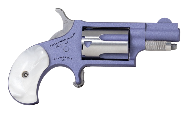 North American Arms 22LRORCHID Mini-Revolver  22 LR 5 Shot 1.13" Orchid Cerakote Stainless Steel Barrel & Frame, Orchid/Stainless Cylinder, White Pearlite Grip, Stainless Exposed Hammer               