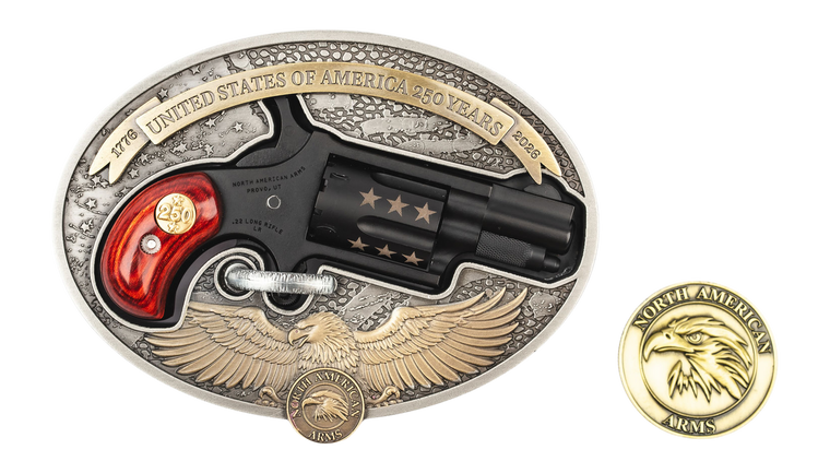 North American Arms 22LR Mini-Revolver USA 250th Mini 22 LR 5 Shot 1.13" Black Cerakote Barrel, Black Cerakote w/Bronze Stars Cylinder