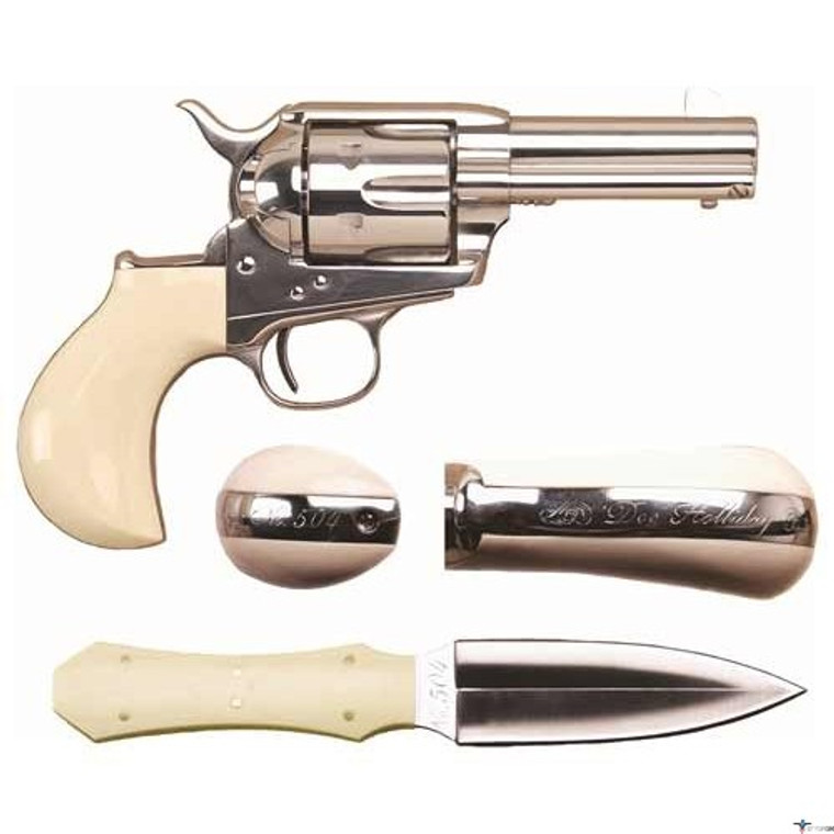 Cimarron Doc Holliday Thunderer Combo Revolver 45 LC 3.5" Barrel 6 Rounds Tru-Ivory Grips Nickel with Dagger and Shoulder Holster