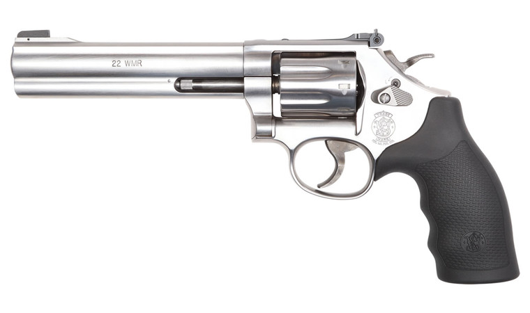 Smith & Wesson Model 648 22 WMR Revolver - Stainless/Silver, 6" Barrel, 8 Rounds, Polymer Grips