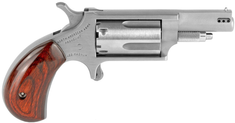 North American Arms Single Action Revolver .22 Magnum 1 5/8" Ported Barrel 5 Rounds Wood Grips Stainless Finish NAA-22M-P