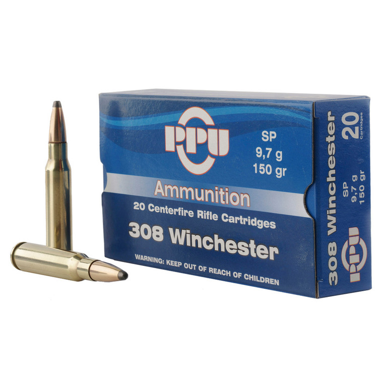 PPU .308 Winchester Ammunition 20 Rounds 150 Grain Soft Point