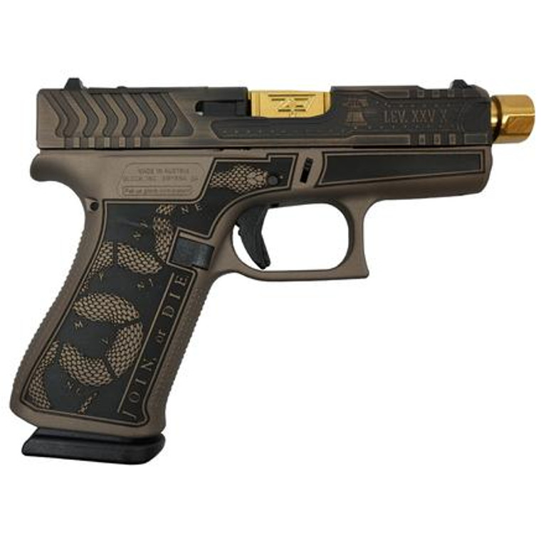 Glock 43x Custom "Revolution Engraved Brown Cerakote" Subcompact Handgun 9mm Luger 10rd Magazines (2) 3.41" Threaded Gold Barrel Austria