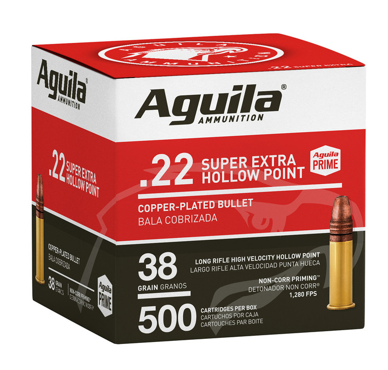 Aguila 1B221118 Super Extra Rimfire 22 LR 38 gr Copper Plated Hollow Point 500 Per Box 2 IN CARTON