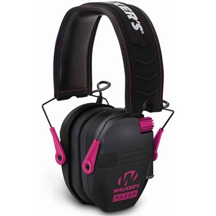 Walker's Game Ear Razor Series Electronic Folding Earmuffs Matte Black/Pink