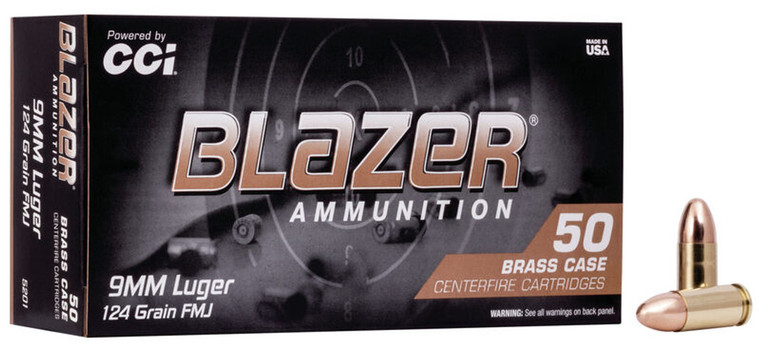 CCI/SPEER Blazer Brass Handgun Ammunition 9MM Luger 124 GR FMJ 1000rd Box 