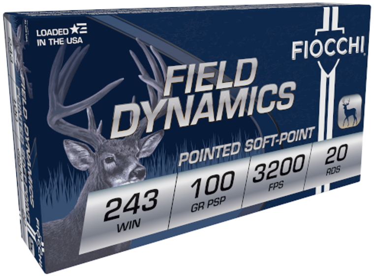 Fiocchi Field Dynamics .243 Winchester 100 Grain PSP Brass Cased Rifle 