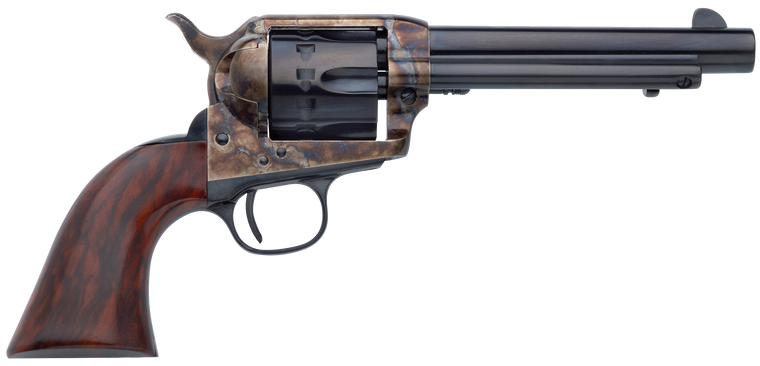 Taylors & Company 550805 1873 Cattleman 22 LR Caliber with 4.75" Blued Finish Barrel, 12rd Capacity Blued Finish Cylinder, Color Case Hardened Finish Steel Frame & Walnut Grip                         