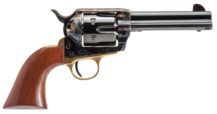 Cimarron PPP45 Pistolero  45 Colt (LC) 6 Shot, 4.75" Blued Barrel & Cylinder, Wide Front Sight, Color Case Hardened Steel Frame, Brass Backstop & Trigger Guard, Walnut Grip                            