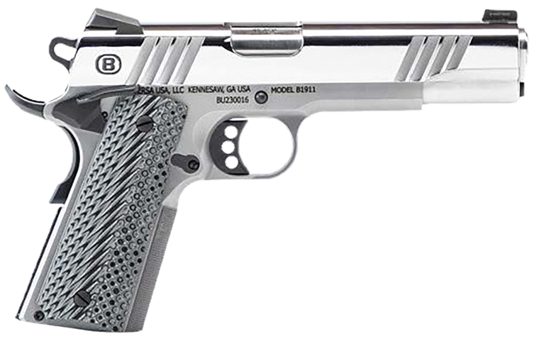 Bersa B19117050PMBG B1911  45 ACP 8+1 5" Stainless Steel Barrel, Polished Stainless Steel Slide, Stainless Steel Frame w/Beavertail                                                                     