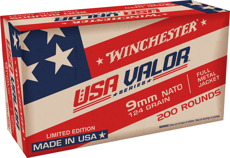 Winchester Ammo USA9NATOW USA Valor  9mmLuger 124gr Full Metal Jacket 200 Per Box/5 Case                                                                                                                