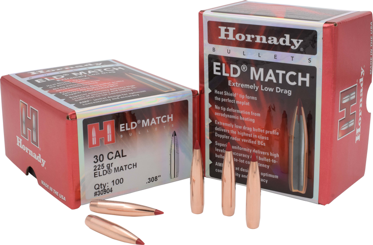 Hornady 30904 ELD Match  30 Cal .308 225 gr Extremely Low Drag Match 100 Per Box/ 15 Case                                                                                                               