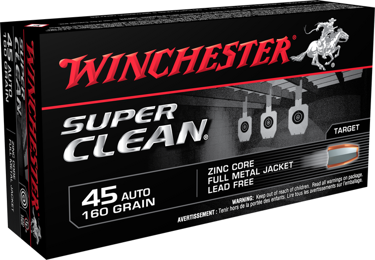 Winchester Ammo W45LF Super Clean  45ACP 160gr Lead Free Full Metal Jacket 50 Per Box/10 Case                                                                                                           