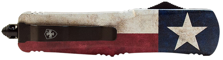 Templar Knife LCAP331 Captain Gen II Large 3.50" OTF Drop Point Plain Black 440C SS Blade Red/Blue/White Star Zinc Aluminum Alloy Handle Features Glass Breaker/Pocket Clip                             
