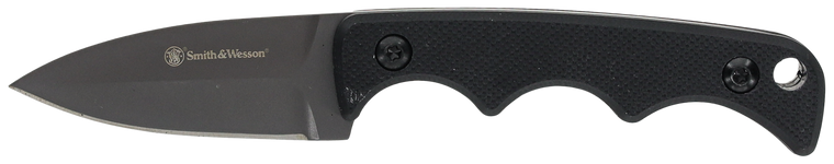 Smith & Wesson Knives 1193156 H.R.T. Neck Knife Fixed Spear Point/Plain Titanium Nitride Coated 8Cr13MoV SS Blade/Black G10 Handle Includes Sheath                                                      