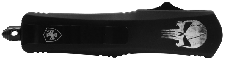 Templar Knife LFL431 Fallen Gen II Large 3.50" OTF Dagger Part Serrated Black Oxide Stonewashed 440C SS Blade/ 5.25" Black w/Skull Aluminum Handle Features Glass Breaker Includes Pocket Clip/Sheath   