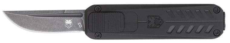 CobraTec Knives CALI928SBBLKDNS California 928SB 1.75" OTF Drop Point Plain Stonewashed D2 Steel Blade/ Black Anodized Aluminum Handle Includes Pocket Clip/Pouch                                       