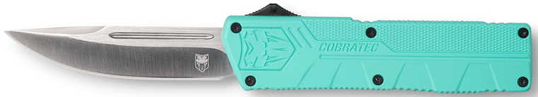 CobraTec Knives TFCTLWDNS Lightweight  3.25" OTF Drop Point Plain D2 Steel Blade/Tiffany Blue Aluminum Handle Includes Pocket Clip                                                                      