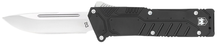 CobraTec Knives BLKSFDNS Special Forces  3.25" OTF Drop Point Plain Satin D2 Steel Blade, 4.75" Black Textured Anodized Aluminum Handle                                                                 