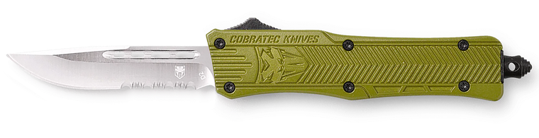 CobraTec Knives SODCTK1SDS CTK-1 Small 2.75" OTF Drop Point Part Serrated D2 Steel Blade/OD Green Aluminum Handle Features Glass Breaker Includes Pocket Clip                                           