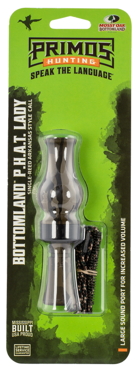 Primos PS892 Phat Lady  Open Call Single Reed Turkey Sounds Attracts Ducks Mossy Oak Original BottomLand Plastic                                                                                        