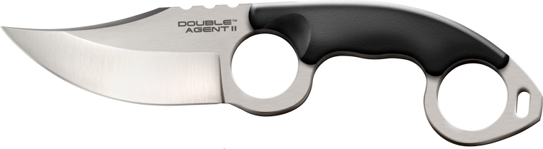 Cold Steel CS39FN Double Agent ll 3" Fixed Plain Satin AUS-8A SS Blade Black w/Double Ring Griv-Ex Handle Includes Bead Chain Lanyard/Sheath                                                            