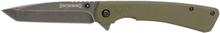 Browning 3220507 Branded Rock  EDC 3" Folding Tanto Plain Black Stonewashed 7Cr17MoV SS Blade OD Green, G10 Handle                                                                                      