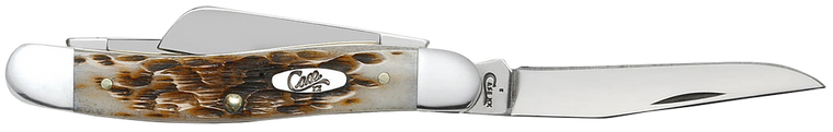 Case 00042 Stockman  Medium 2.57"/1.88"/1.71" Folding Clip Point/Sheepsfoot/Spey Plain Mirror Polished Tru-Sharp SS Blade Peach Seed Jigged Amber Bone Handle                                           