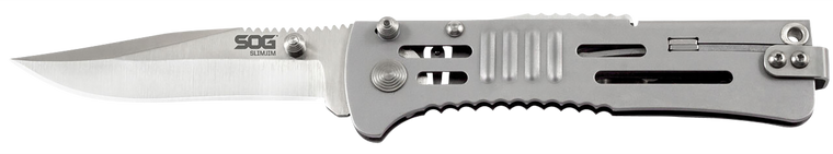 S.O.G SOG-SJ31-CP SlimJim  3.18" Folding Clip Point Plain Satin AUS-8A SS Blade Bead Blasted 420 Stainless Steel Handle Includes Belt Clip                                                              