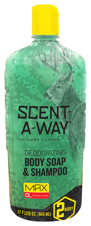 Scent-A-Way 07758 Shampoo/Body Wash  Odor Eliminator Odorless Scent Vegetable Proteins 32oz Bottle                                                                                                      