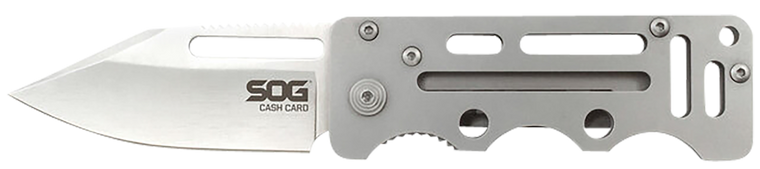 S.O.G SOG-EZ1-CP Cash Card  2.75" Folding Clip Point Satin 8Cr13MoV SS Blade/ Silver Skeletonized Stainless Steel Handle                                                                                