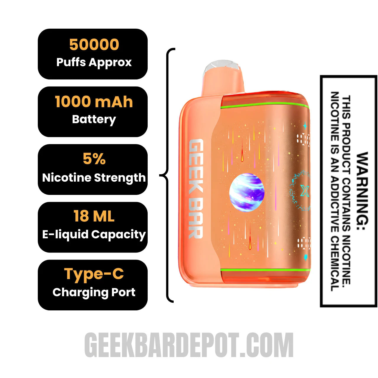 Orange Fcuking Fab Geek Bar Pulse X2 Disposable Vape Specifications