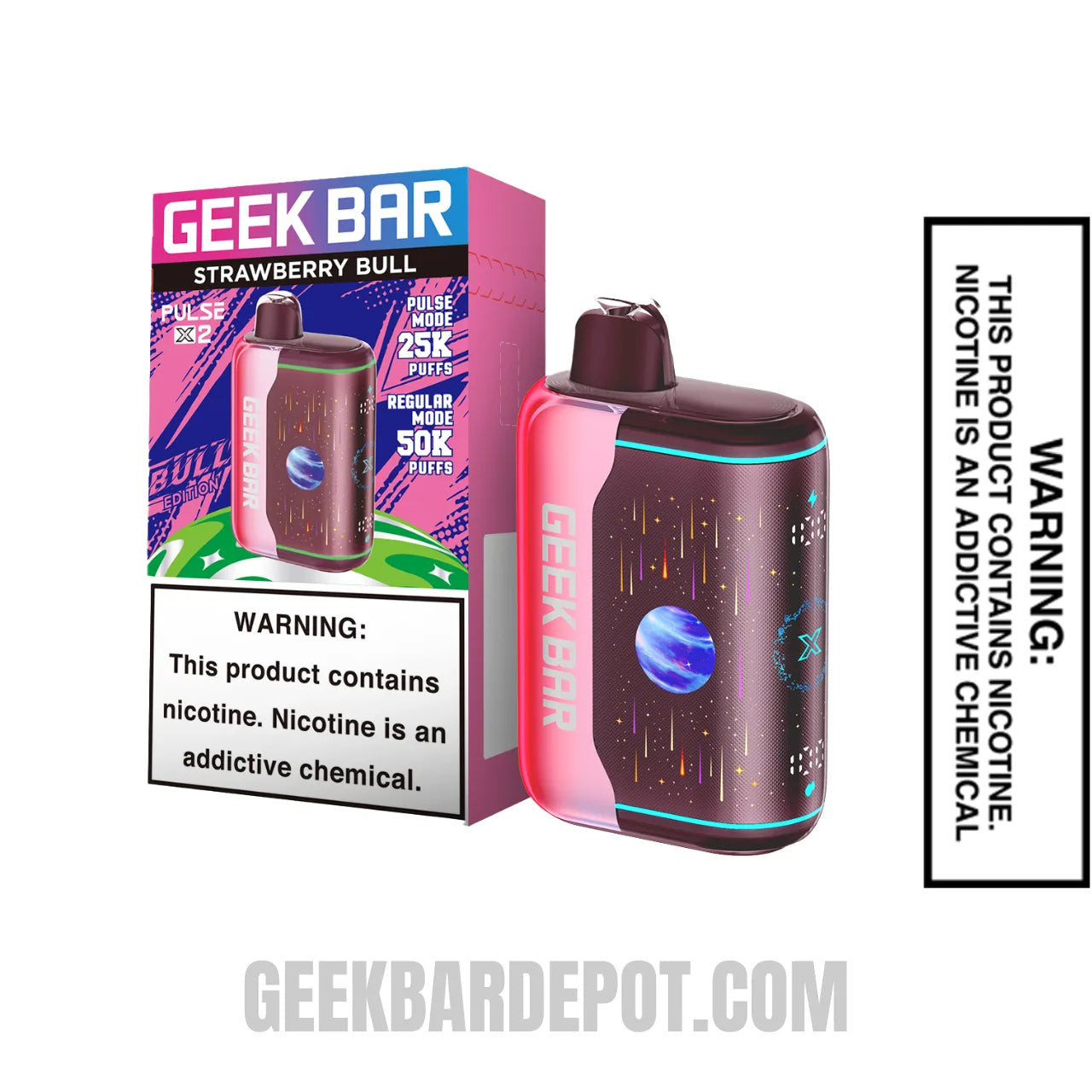 Strawberry Bull Geek Bar Pulse X2 Disposable Vape with Package Box