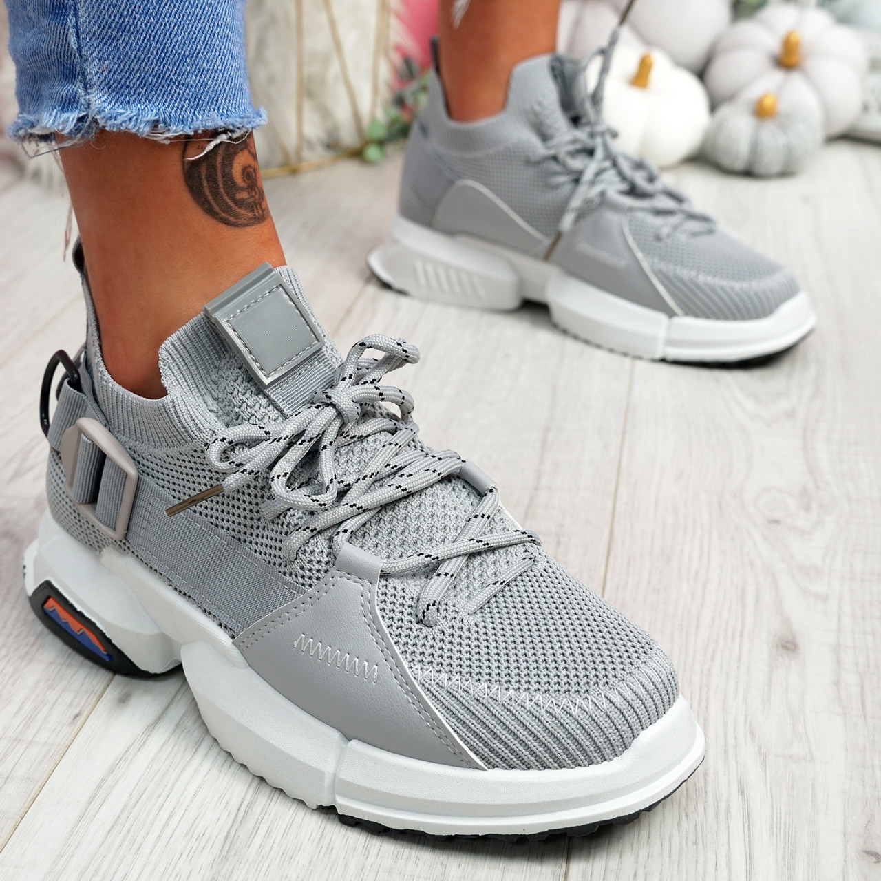 Loppo Light Grey Knit Chunky Sneakers