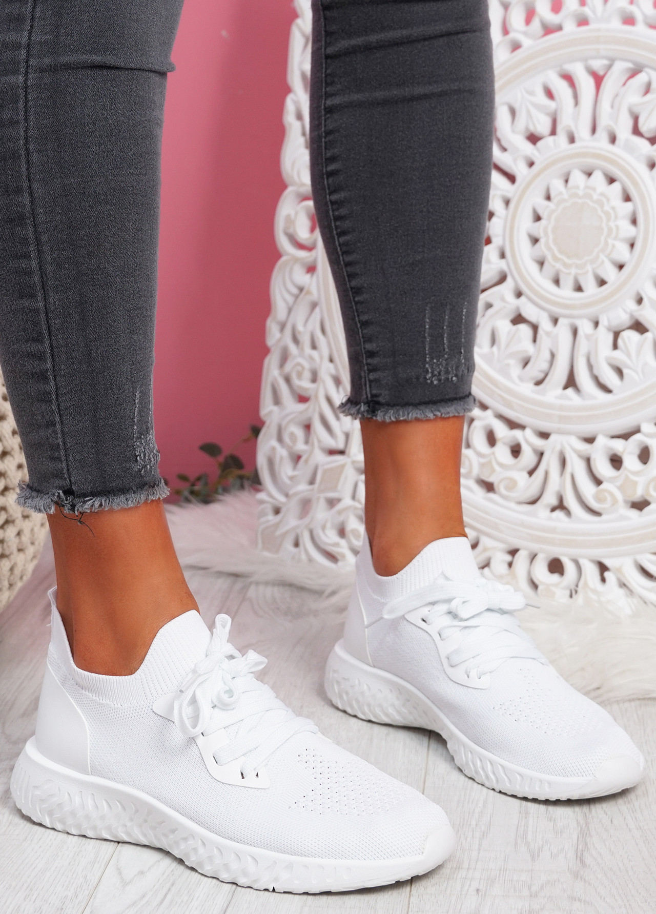 Mimmy White Knit Sport Trainers