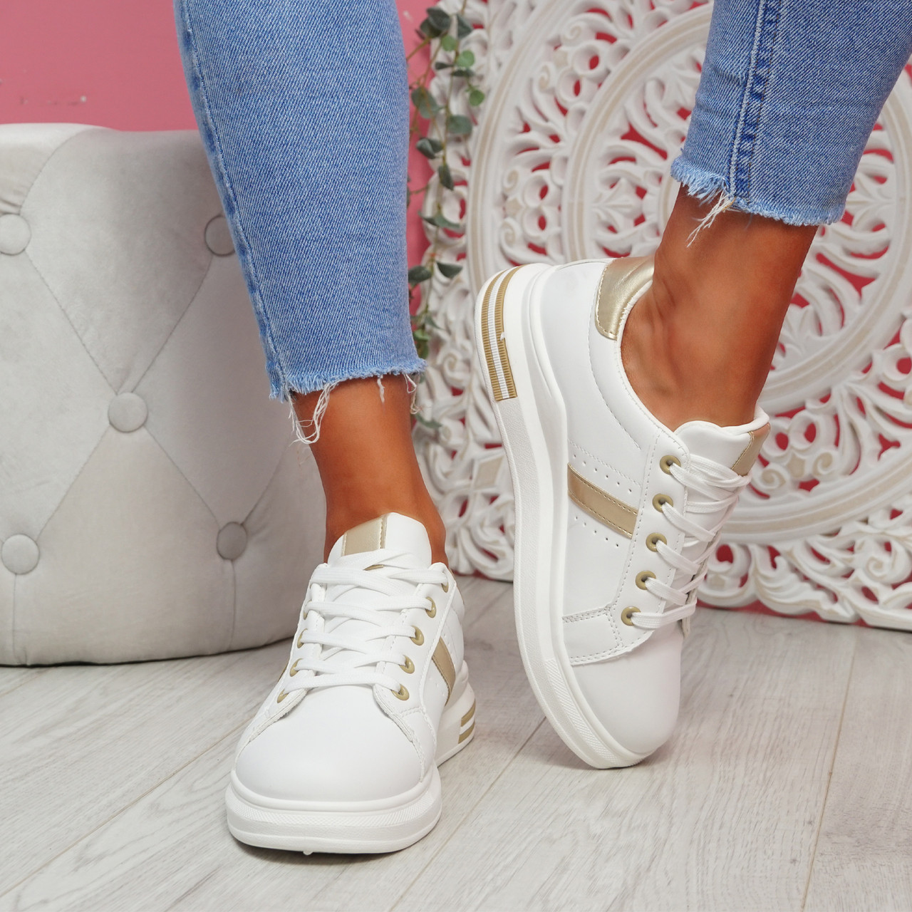 Jomy Gold Lace Up Trainers