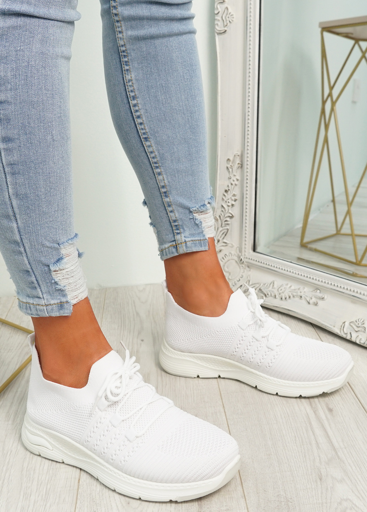 Lolla White Knit Sneakers
