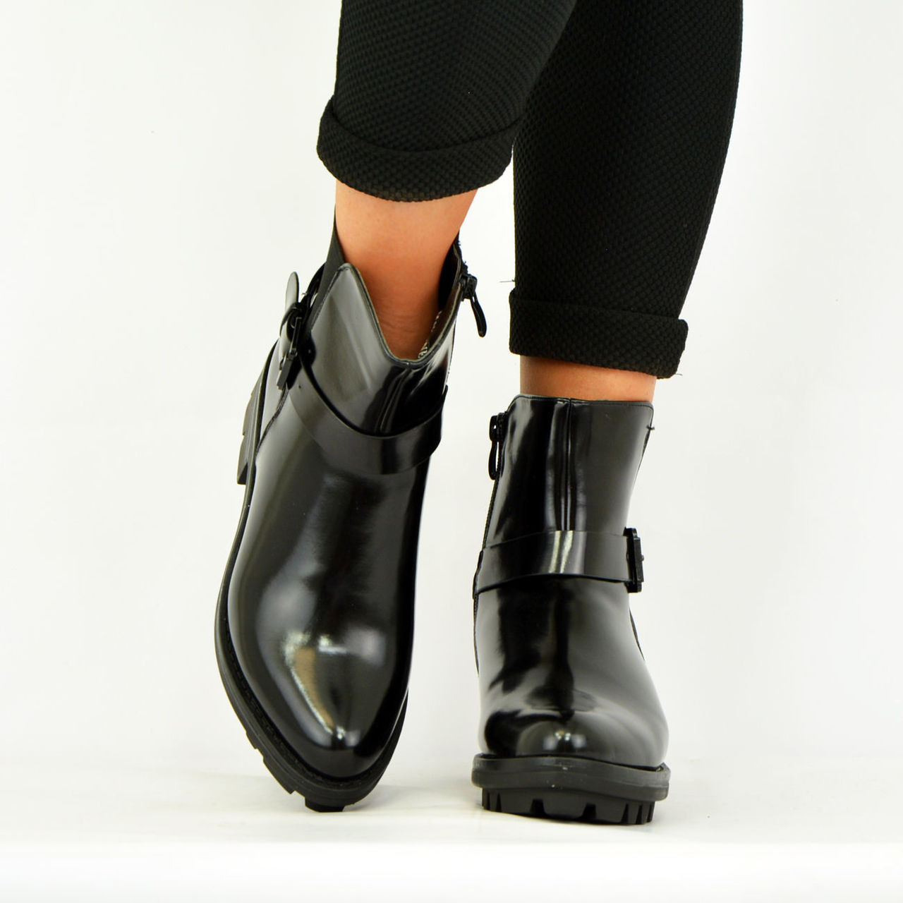 cleated sole ankle boots