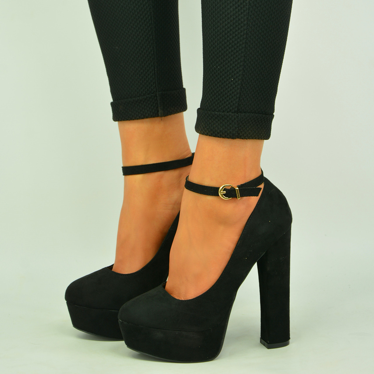 ladies black ankle strap shoes