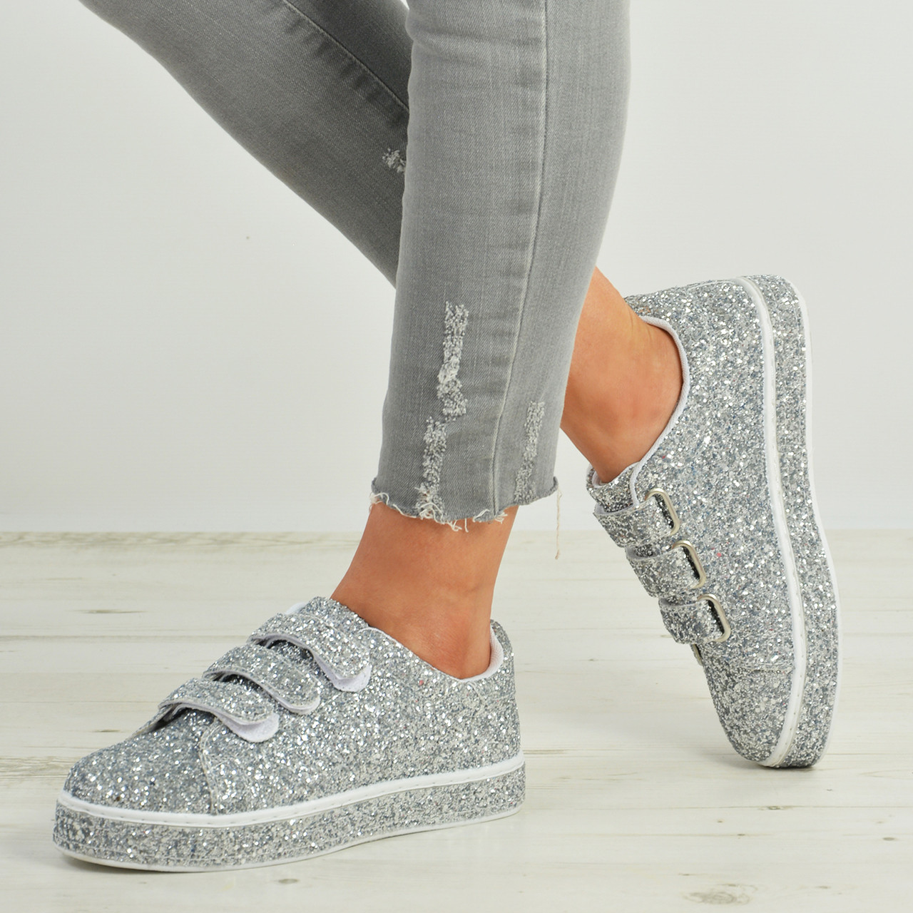 silver glitter trainers ladies