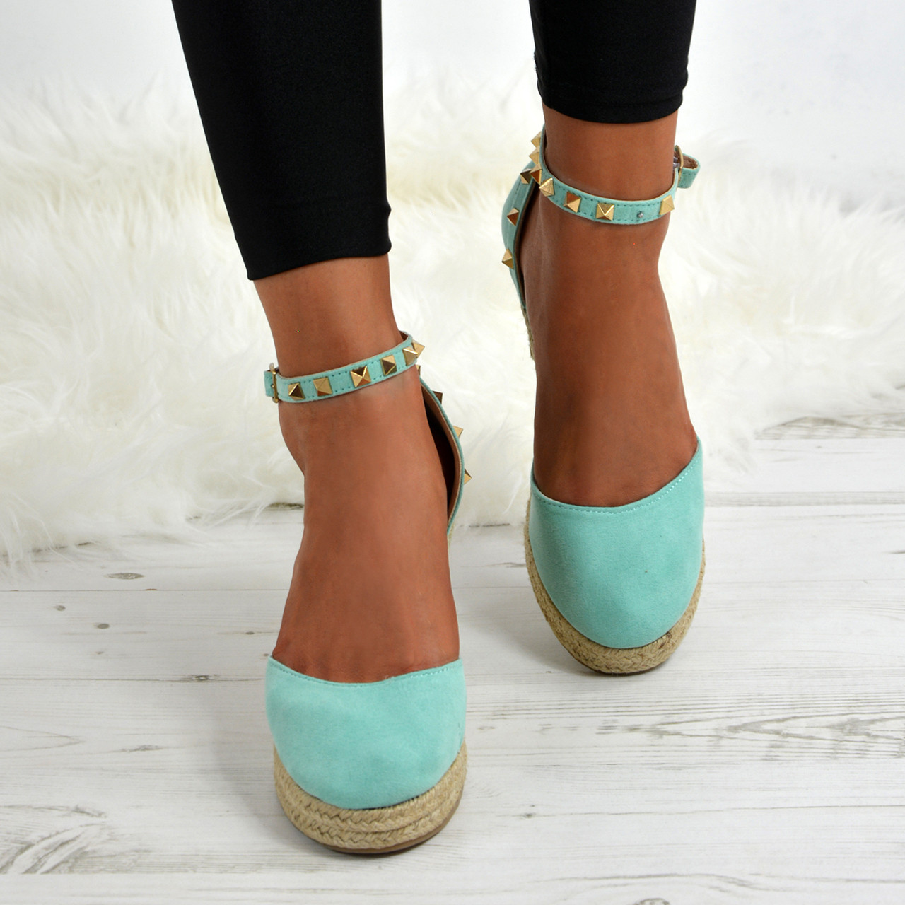 turquoise wedge heels