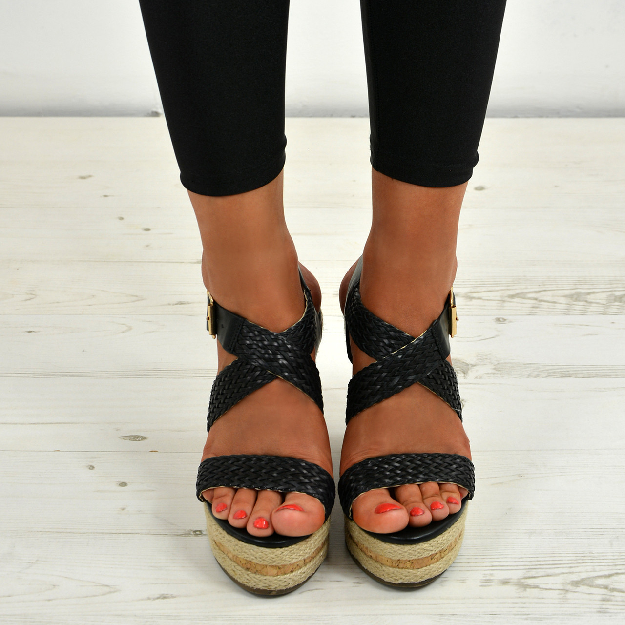 black cork platform sandals