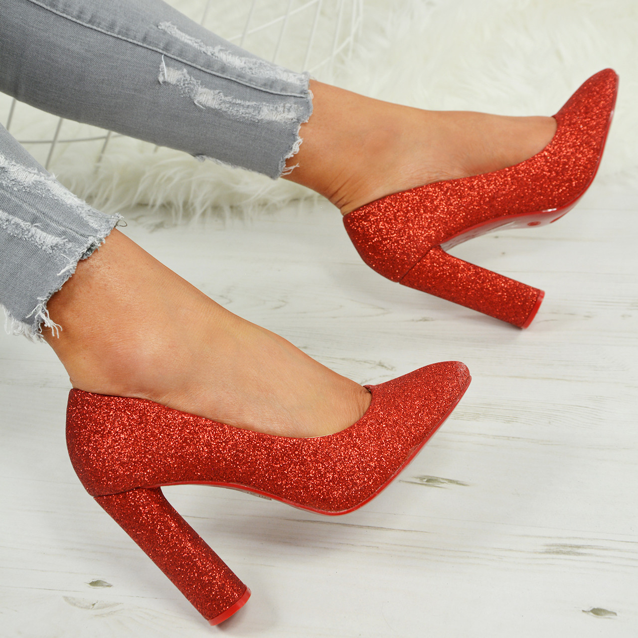 red glitter heels uk