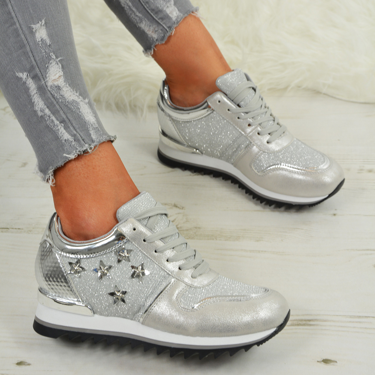 ladies silver trainers