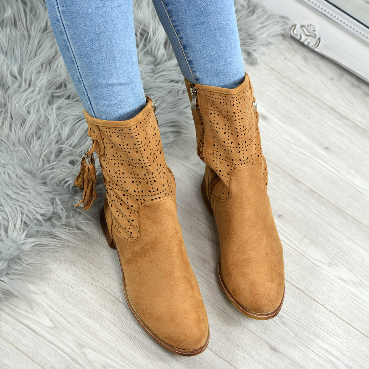 ladies fringed ankle boots