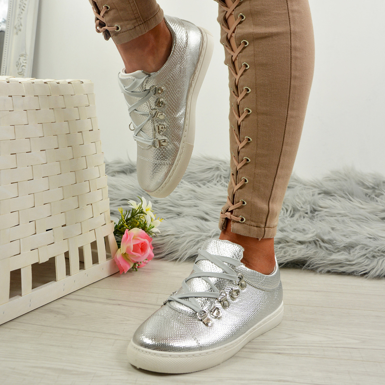 ladies silver lace up shoes