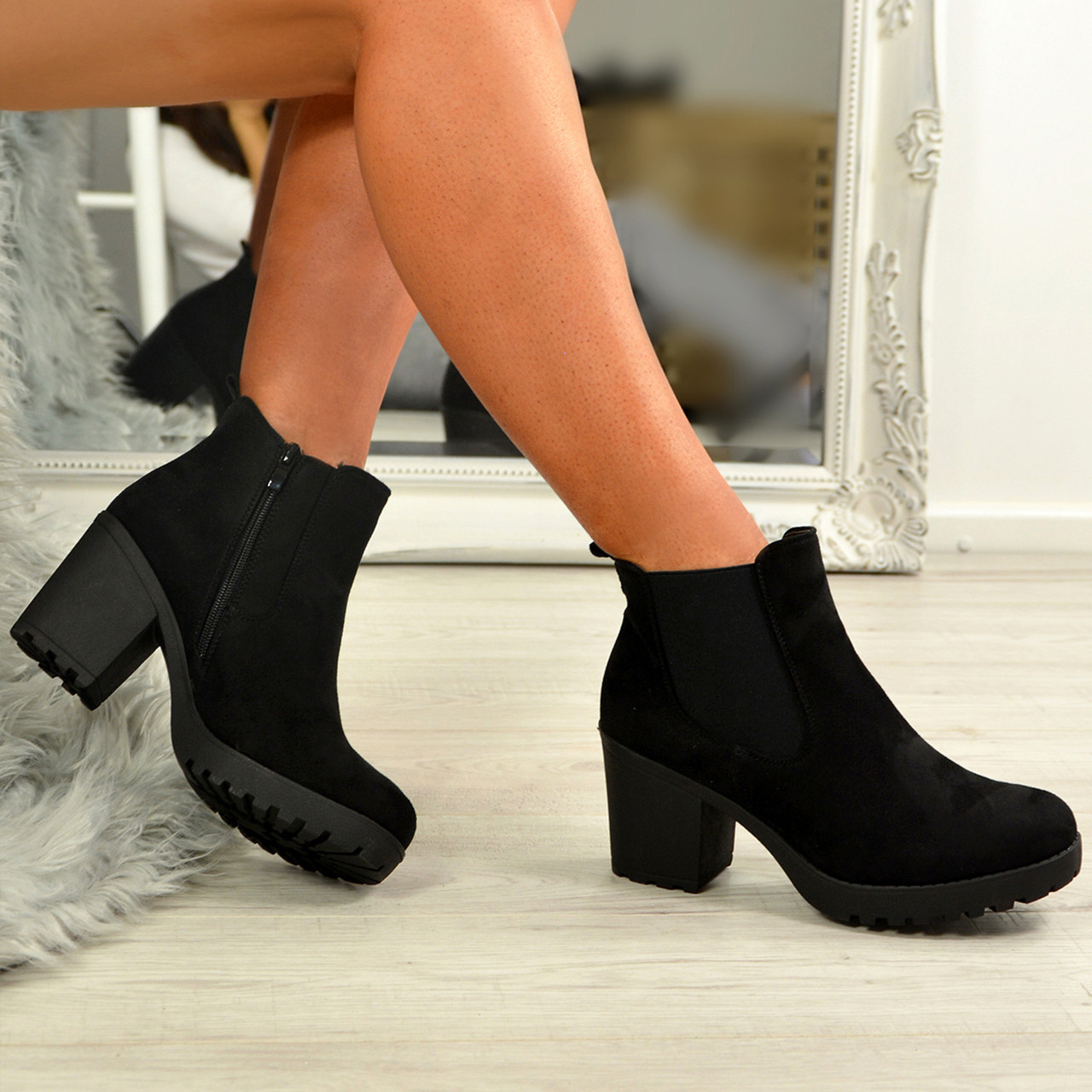 black ankle boots heels uk